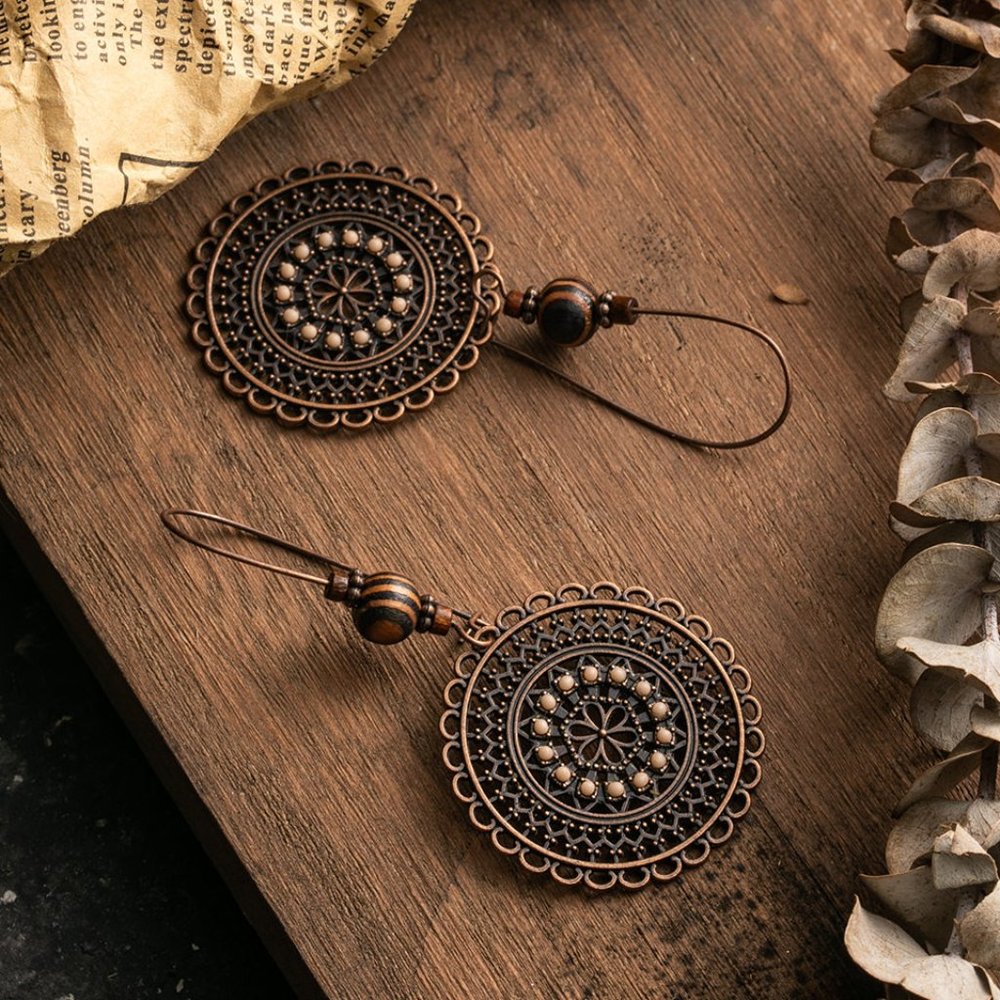 Vintage Bronze Round Earrings - Picture 2 of 5